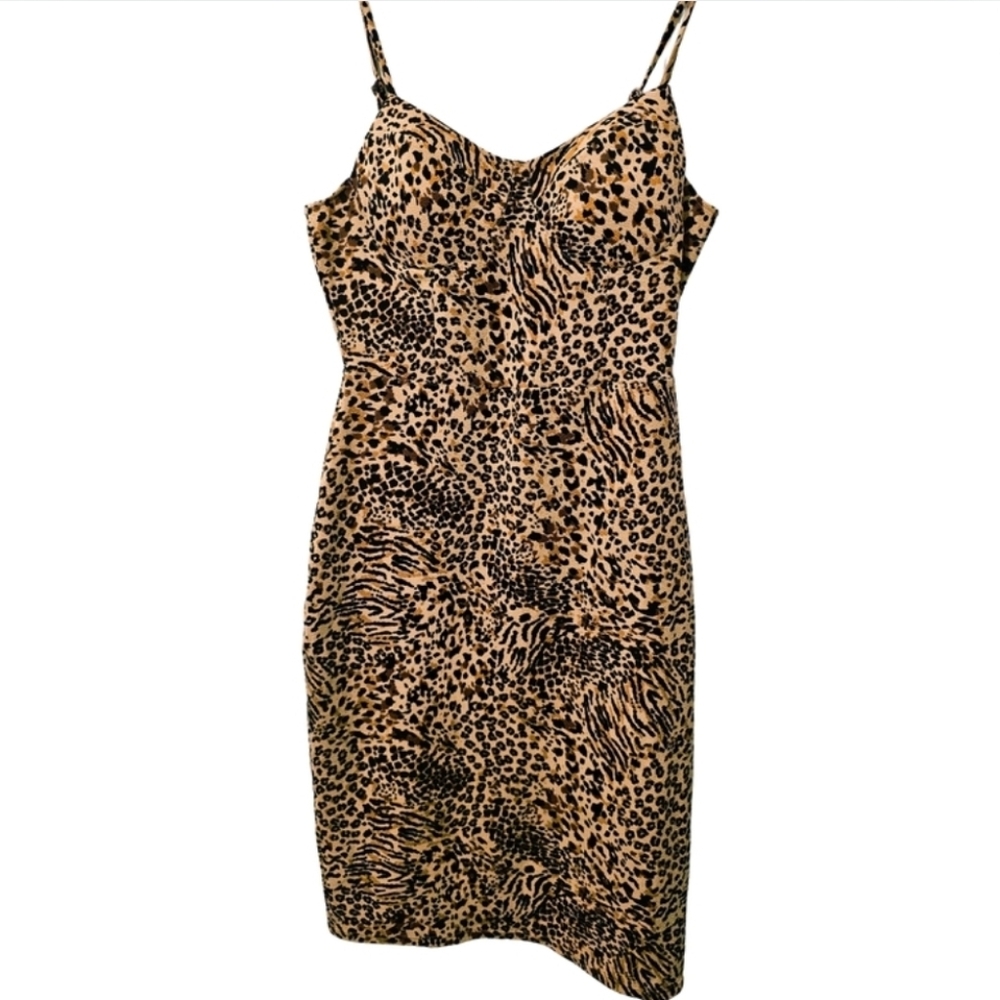 cheetah print bodycon dress with padded bust + spaghetti straps  size large